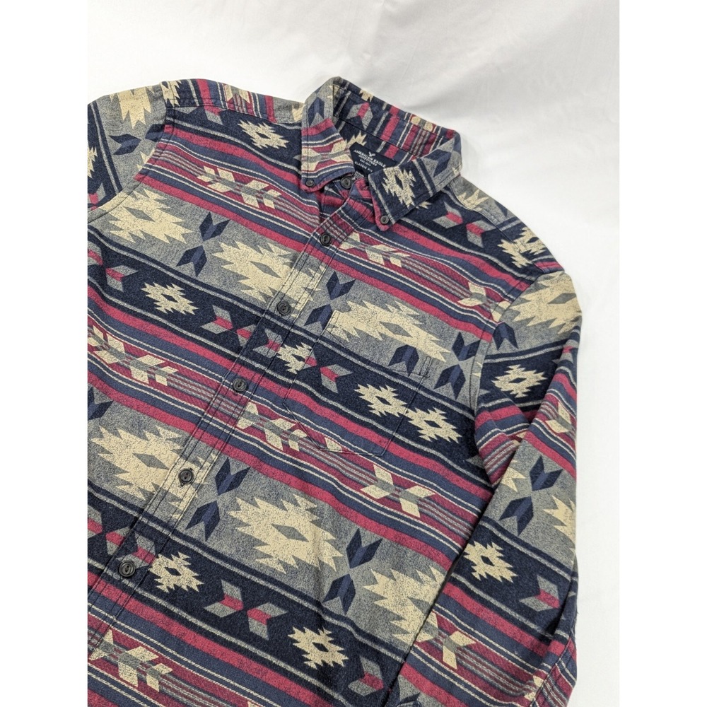 American Eagle Mens Shirt Classic Fit Western Aztec Button Down Flannel Sz Med